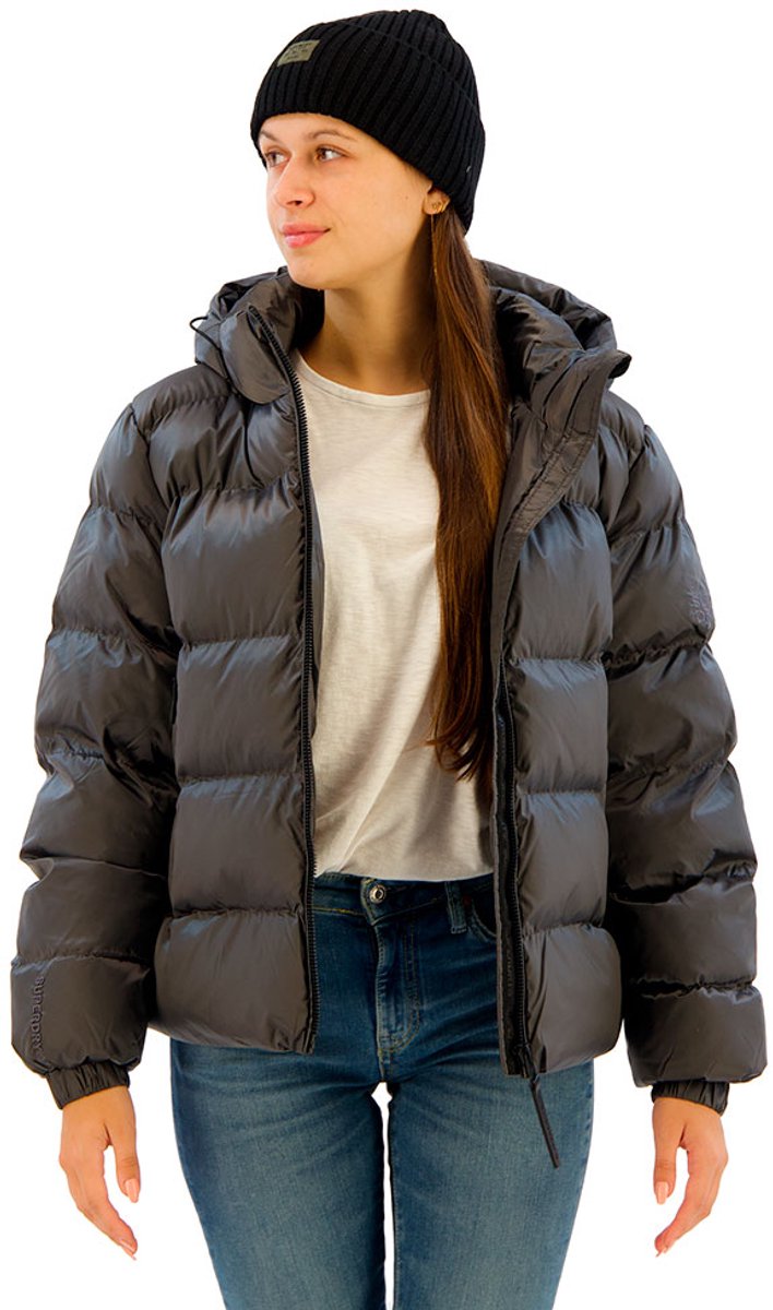 Superdry Luxe Sports Puffer Jas met Capuchon Dames Gewatteerde jassen Zwart