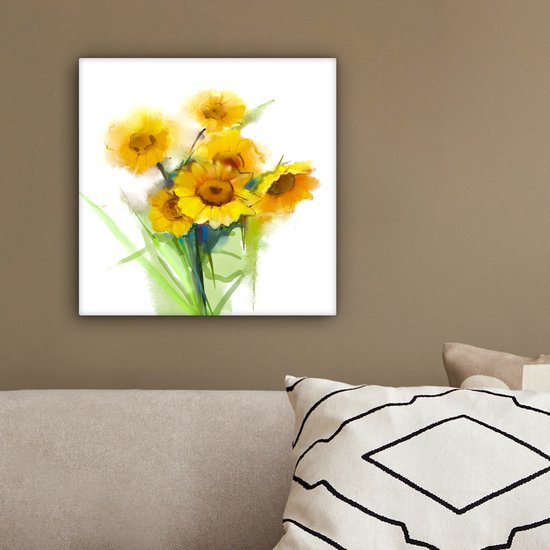 Peinture à l'huile sur toile - Tournesols - Couleurs - 20x20 cm - Décoration murale