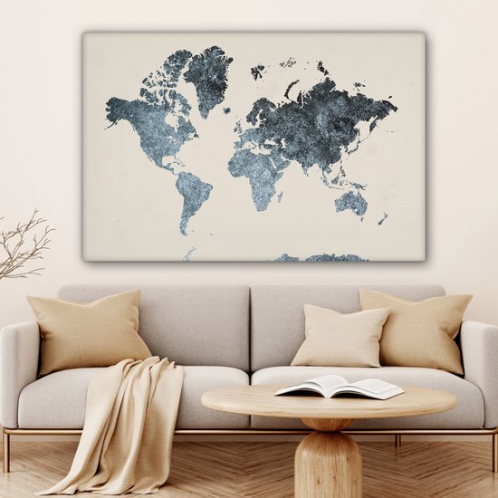 Carte du monde noire avec des taches grises sur fond rose 140x90 cm