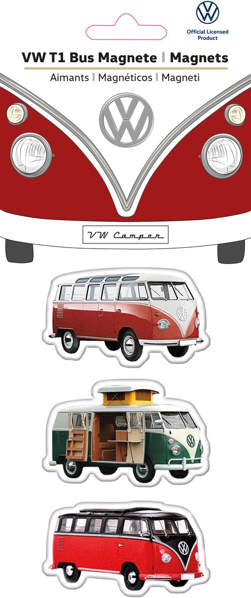 BRISA VW Collection - Volkswagen magneten, set van 3 met nostalgische VW T1 Bulli Bus-motieven, koelkastmagneet, magneten voor de koelkast, magneetbord, whiteboard, prikbord