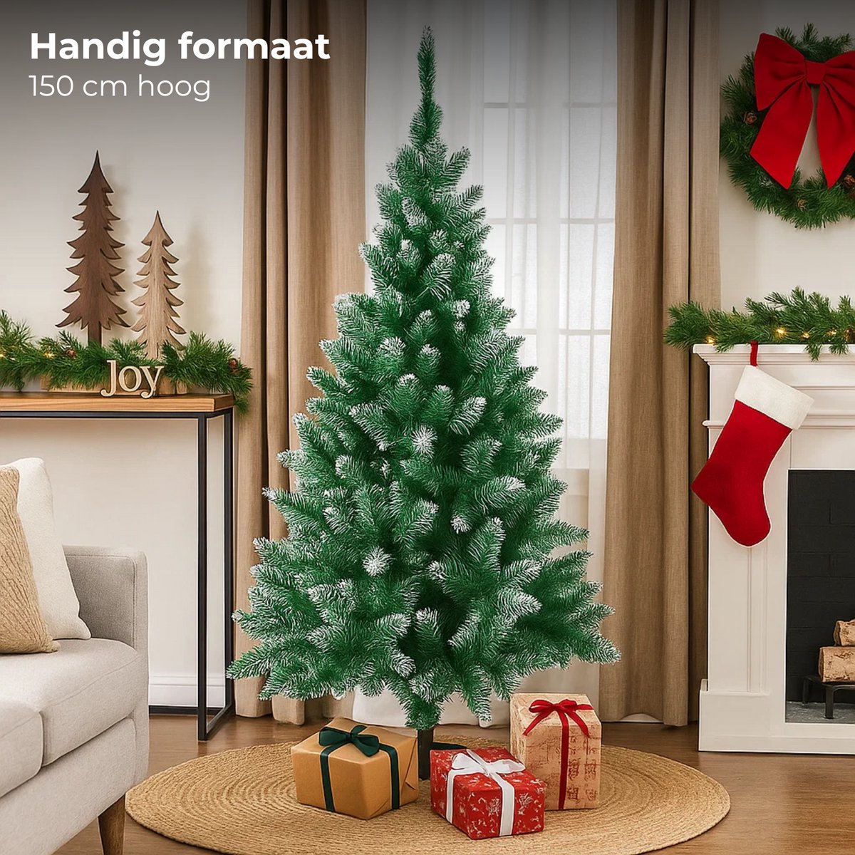 Lomera Kunstkerstboom 150 CM - 350 Takken - Herbruikbare Kerstboom - Duurzame Materialen - Kerstboom met Standaard - Flexibele Takken - Sneeuwtoppen Kerstboom - Kerst Boom - Kerstboom - Kerstboom voor Kleine Ruimtes - Kunstboom voor Kerst – foto 2