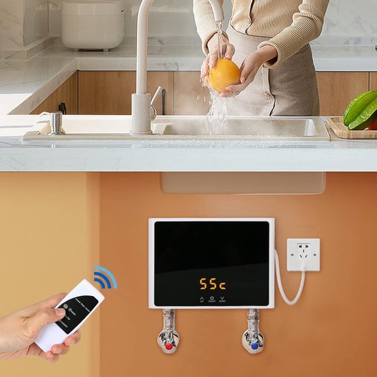 Elektrische mini-doorstroomboiler, 3500 W, 220 V, voor wastafel of keukenspoelbak, LED-temperatuurweergave