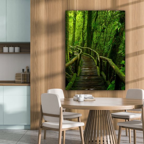 Toile - Peinture - Forêt - Arbres - Jungle - Chemin - Décoration murale Murale - Toile - 90x120 cm