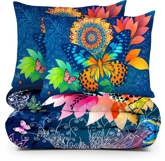 Decoware Dekbedovertrek Butterfly Kingdom 240x220 cm - Microvezel - Mandala Thema - Met Kussenslopen - Lits-Jumeaux