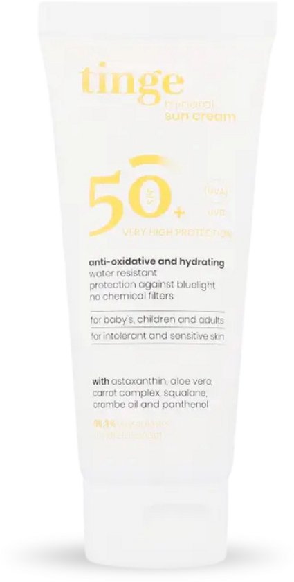 Tinge Minerale Zonnecrème SPF50+ – Anti-aging - UVA-, UVB- en Blauwlichtbescherming – Met astaxanthine - Koraalrifveilig - Hele gezin - Beschermend, hydraterend en anti-oxidatief - Non-nanofilters - 100 ml