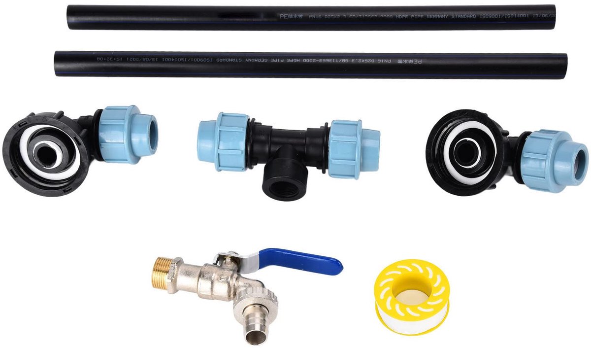Elleboog IBC-adapter, Zwanenhals Uitlaatkraanaansluiting, 60 Mm Inlaatdiameter, Gebruikt Om de IBC-tank in Serie Te Schakelen Om de Positie van de Wateruitlaat Te Veranderen(Twee vaten in serie)