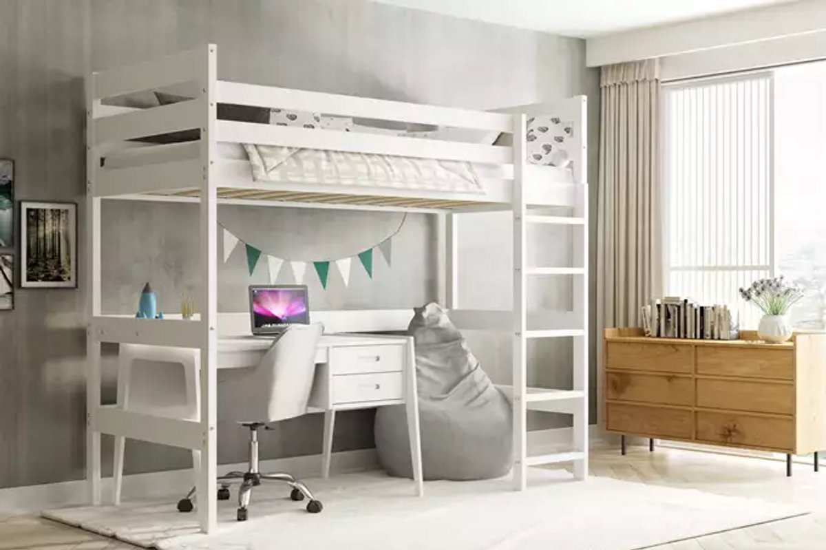 BMS - Bunkbed - 90x200 cm - Wit - Inclusief Matras