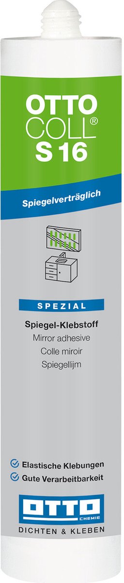Ottocoll S16 spiegellijm - 310 ml koker - muntwit - professioneel voor spiegels op wand