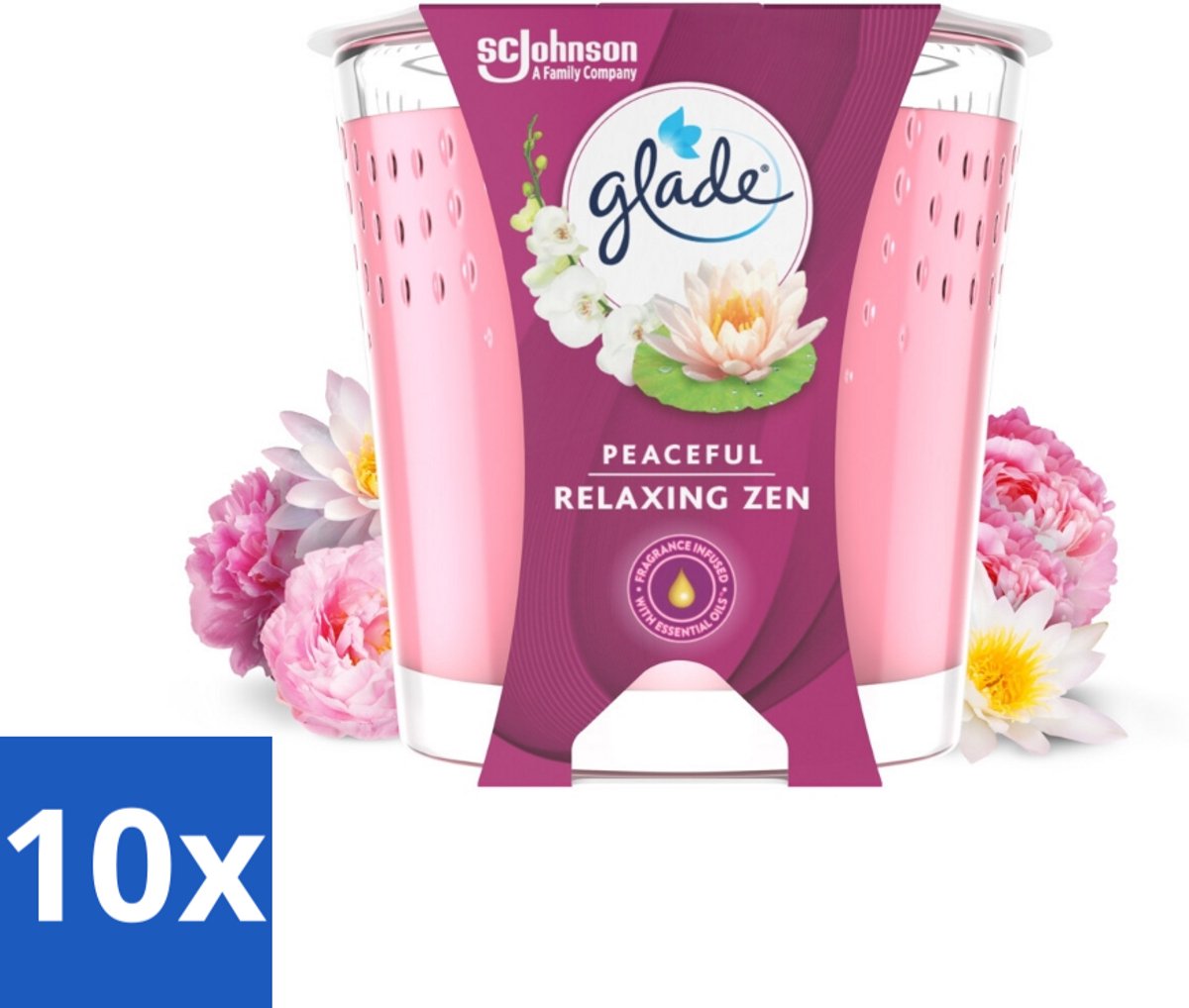 Glade - Geurkaars Relaxing Zen - 100% Raapzaadwas - 112 g - Bulkverpakking - 10 stuks