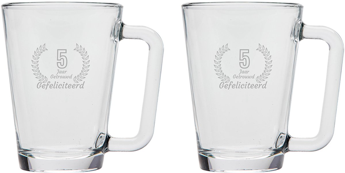 Gegraveerde set Theeglazen 26cl Gefeliciteerd 5 jaar getrouwd