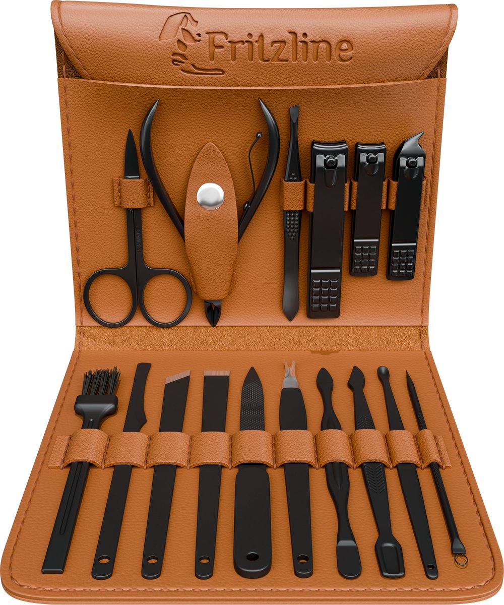 Fritzline Manicure Set 16-Delig - Nagelknipper - Leren Etui