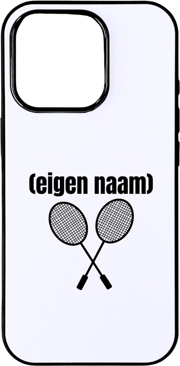 Hacebo® - 2 badminton rackets met eigen naam telefoonhoesje - Badminton - badmintonner - telefoonhoesjes - sport - verjaardag cadeau - kado - geschenk - hoesje geschikt voor iPhone 16 Pro