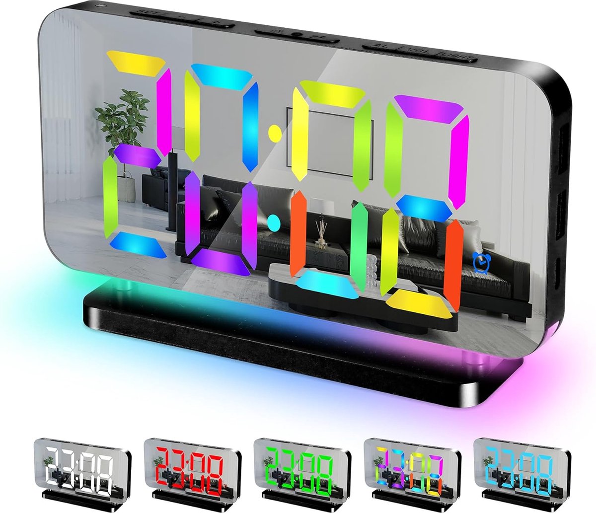 Digitale Wekker met 7,4" LED Display en RGB Nachtlampje - Perfect voor Slaapkamer