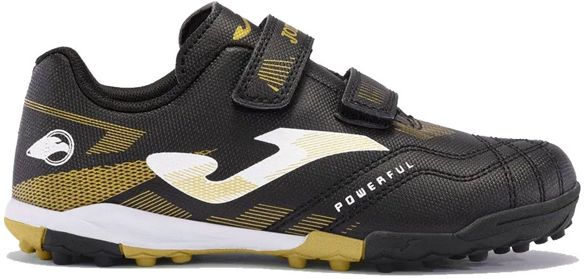 Zwarte Joma Powerful TFV voetbalschoenen EU 28 met klittenbandsluiting, geschikt voor gravel- en kunstgrasvelden.