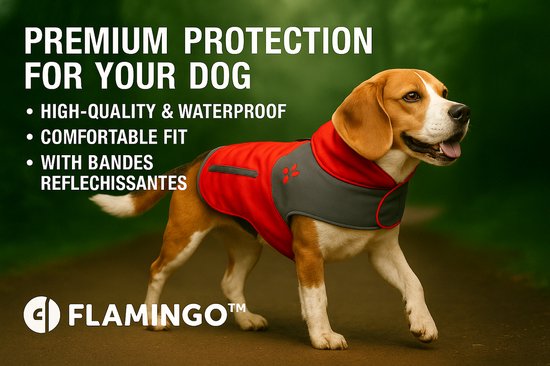Hondenjas – Regenjas hond – Water- en winddichte hondenregenjas met fleece – Flamingo Regenjas Juno Rood – 45 cm