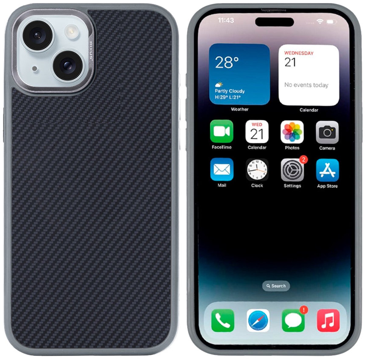Rixus Mag Carbon With MagSafe For Apple iPhone 15 Titanium Grey