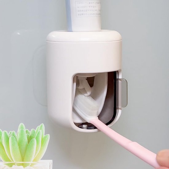 Wandgemonteerde automatische tandpasta-dispenser met 3e generatie upgrade, hygiënischer, handsfree tandpasta-knijper voor kinderen, volwassenen, prachtige badkameraccessoires (1 stuks zwart wit