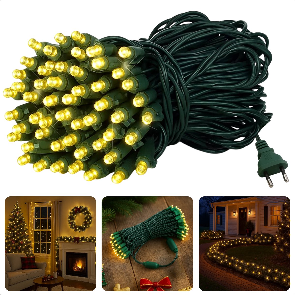 Cheqo Kerstverlichting - Kerstlampjes - Kerstboomverlichting Binnen en Buiten - 480 LED Lampjes - Warm Wit Licht - Lichtsnoer 36 Meter - IP44 Spatwaterdicht - Groene Snoer - LED Lichtsnoer - 39 Meter