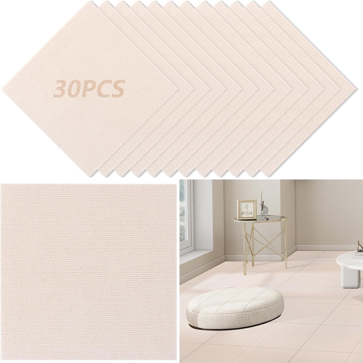 Zelfklevende tapijttegels 30x30 cm - Beige, 30 stuks - Duurzame vloerbedekking voor thuis