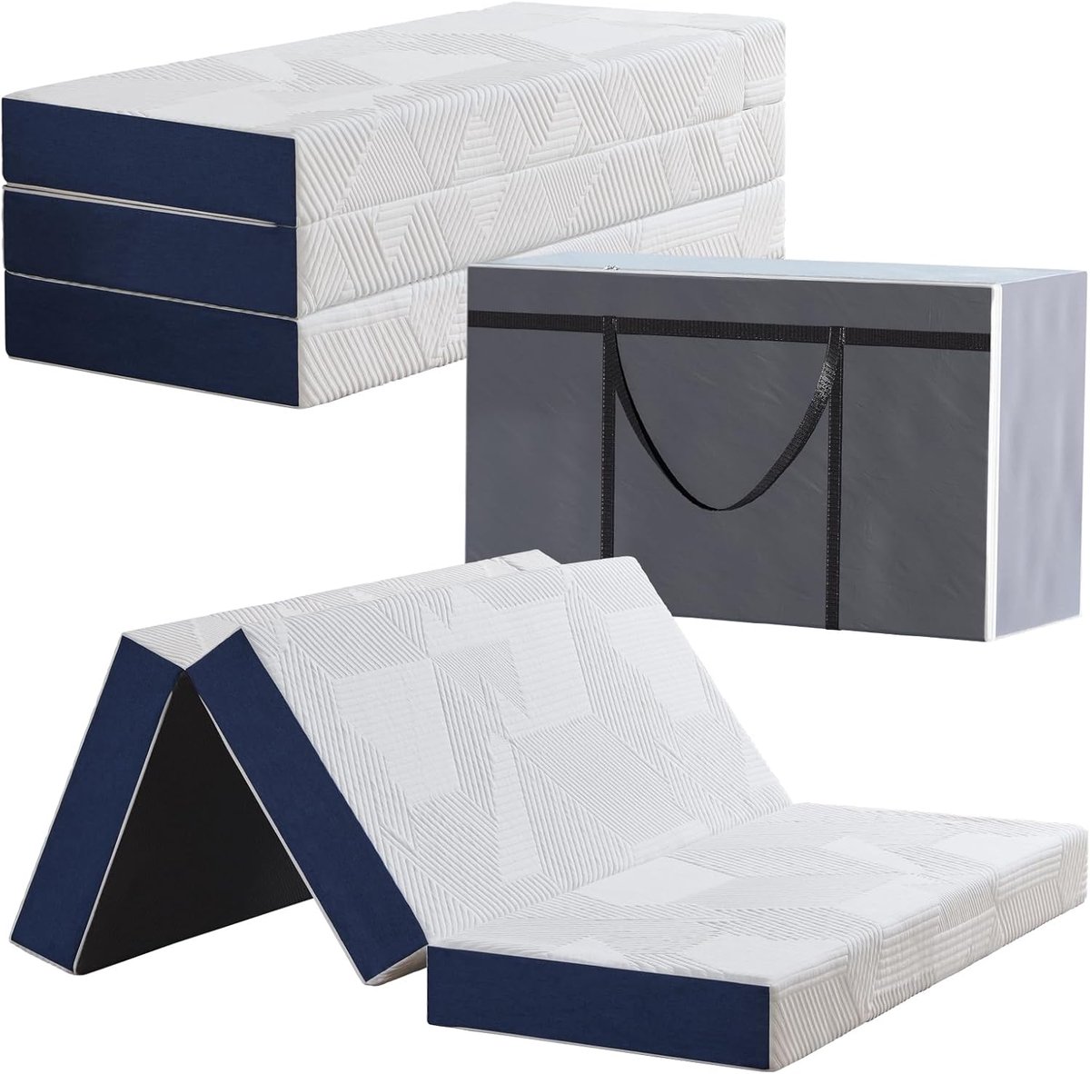 Opvouwbare Matras - Gastenmatras Vouwmatras - Logeren en Reizen - 3 Vouwen Ruimtebesparend - 195 x 120 x 10 cm