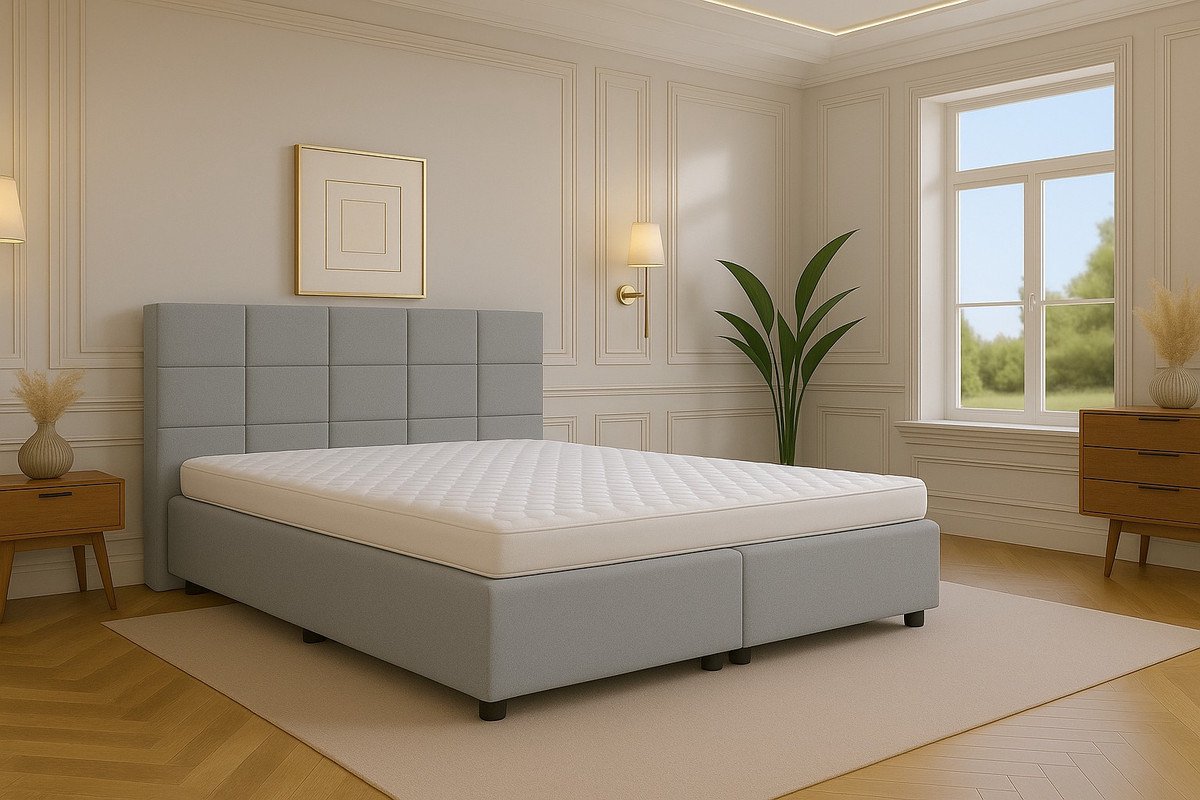 Boxspring FD Boxspring Bed met Opbergruimte Modena 160x210 cm Lichtgrijs Luxe Pocketvering Matras Stof