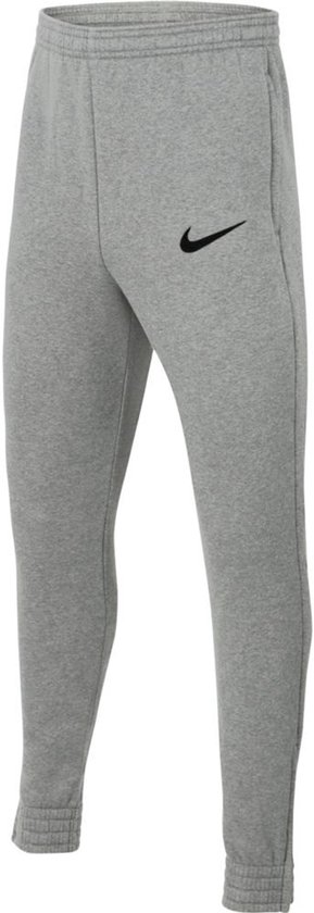 Grijze joggingbroek van Nike met zwarte swoosh en elastische enkelboorden.