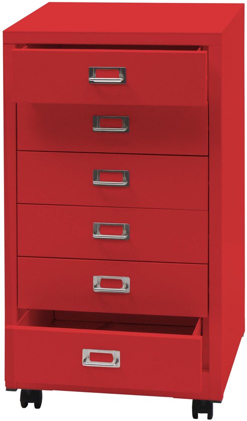 Caisson De Bureau Armoire Meuble De Rangement à Roulettes Avec 5 Tiroirs 69 X 28 X 41 Cm Rose 030009104