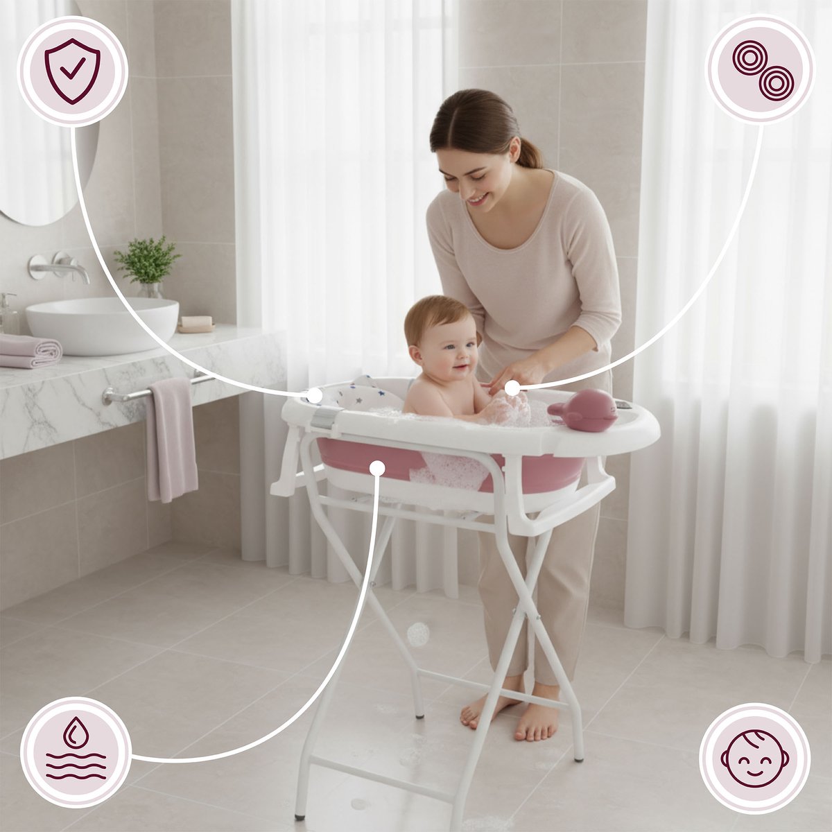 Baignoire Bébé Pliable OHMG - Avec Thermomètre Digital Et Design Compact Baignoire Pliable Bebe