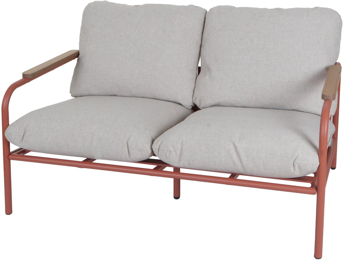 Aluminium tuinbank MCW-O11, outdoor 2-zitsbank, olefine stof (205 g/m²) 125 cm ~ terracotta bekleding beige