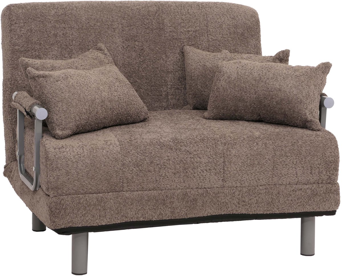 MCW Fauteuilbed MCW-K29, opklapbare fauteuil slaapbank logeerbed, ligoppervlak 190x100cm, stof bouclé (500g/m²) ~ lichtbruin