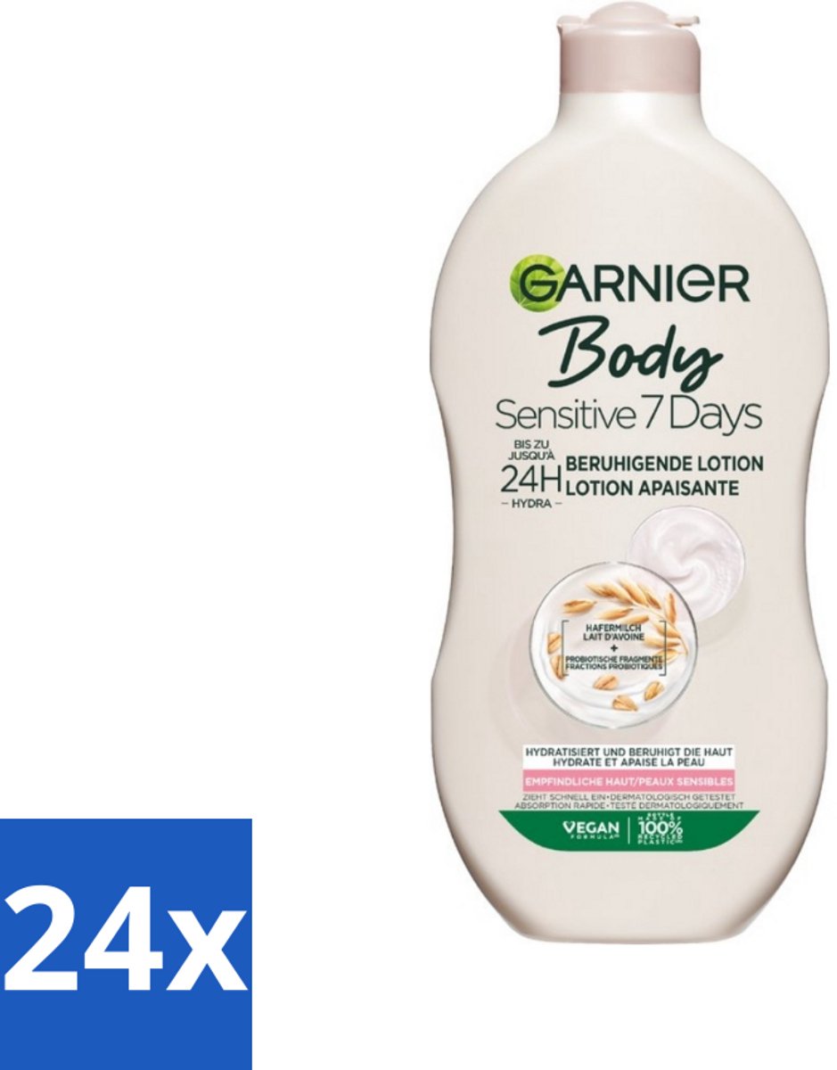 24 x Garnier - Body - Bodylotion - Sensitive 7 Days - Verzachtend - Havermelk & Probiotica - 400 ml - Lichaamslotion - Gevoelige Huid - Hydratatie - Havermelk - Probiotica