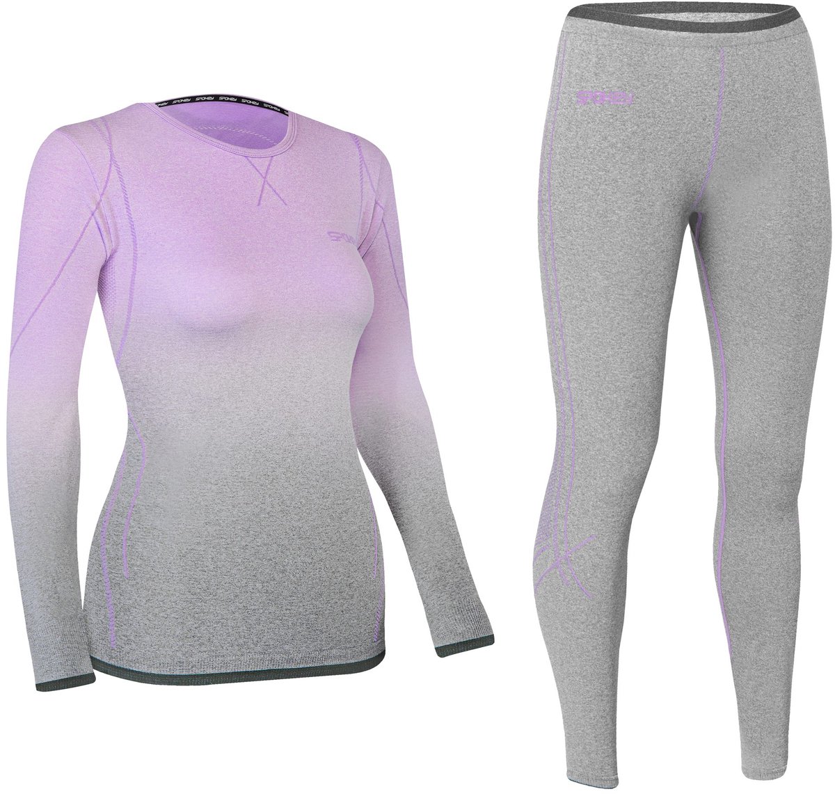 Spokey FLORA SET Thermokleding voor dames - Maat M/L - 20% nylon / 77% polyester / 3% elastan - Platte naden - Ademend materiaal - Grijs/Paars