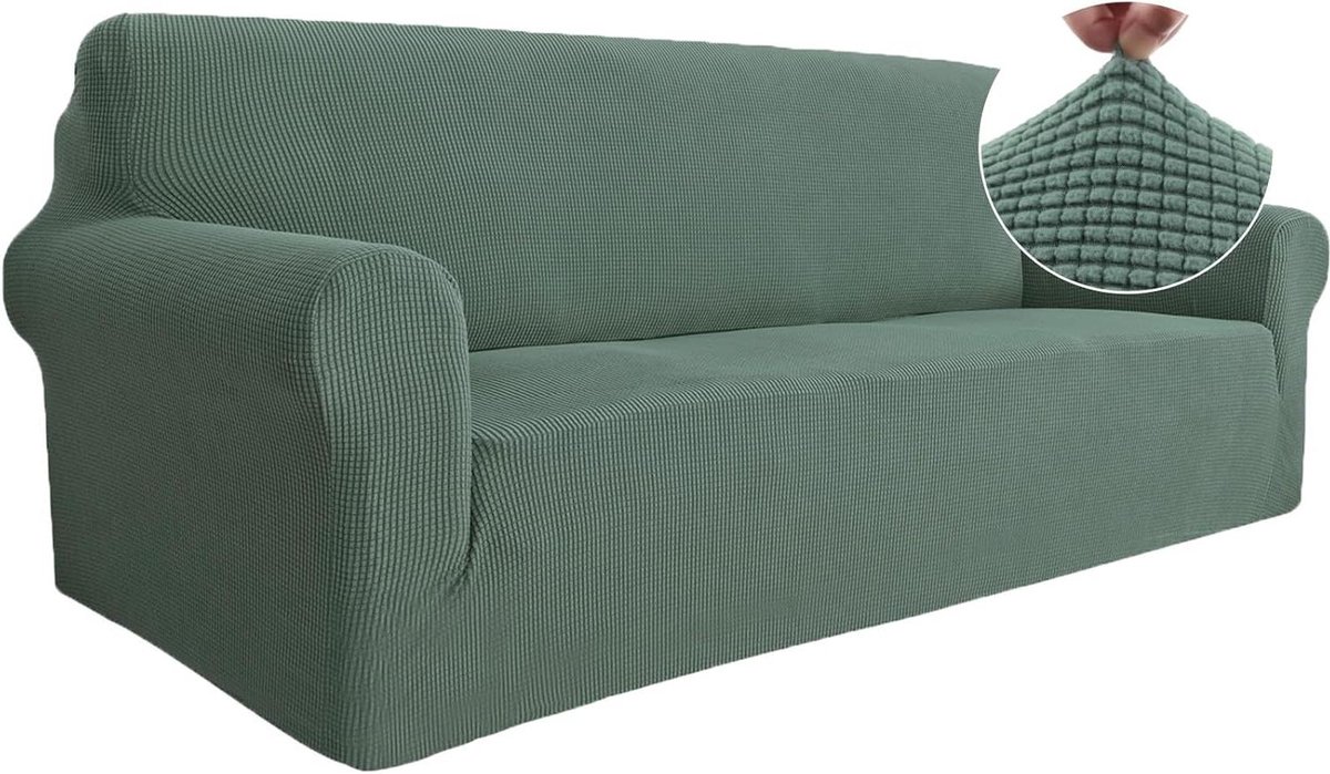 Allecto plus - Elastische Bankhoes 3 Zits voor Woonkamer - Universele Sofahoes - Groen - Krasbestendig - Anti-slip Foam - Meubelhoes met Armsteun - Rekbare Bankhoes