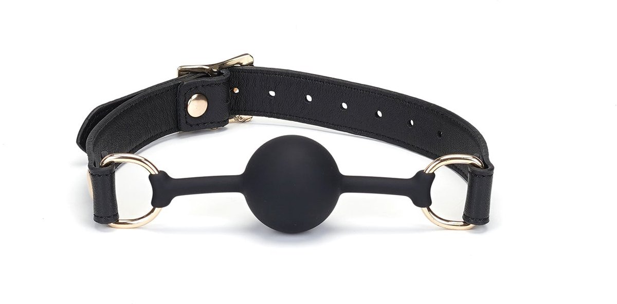 Liebe Seele - Dark Secret - Exclusieve Siliconen Ball Gag Met Lederen Riempjes - Zwart/Goud