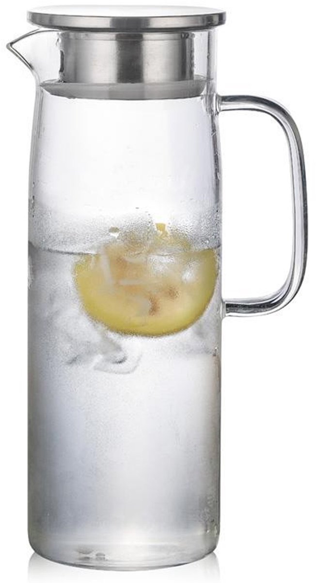 QTTVBTNA -1,5L Glazen Waterkaraf met Deksel – Hittebestendige Karaf voor Heet & Koud Water, Ijsthee, Sap en Wijn – Duurzame Drinkfles voor Keuken, Tafel en Feest
