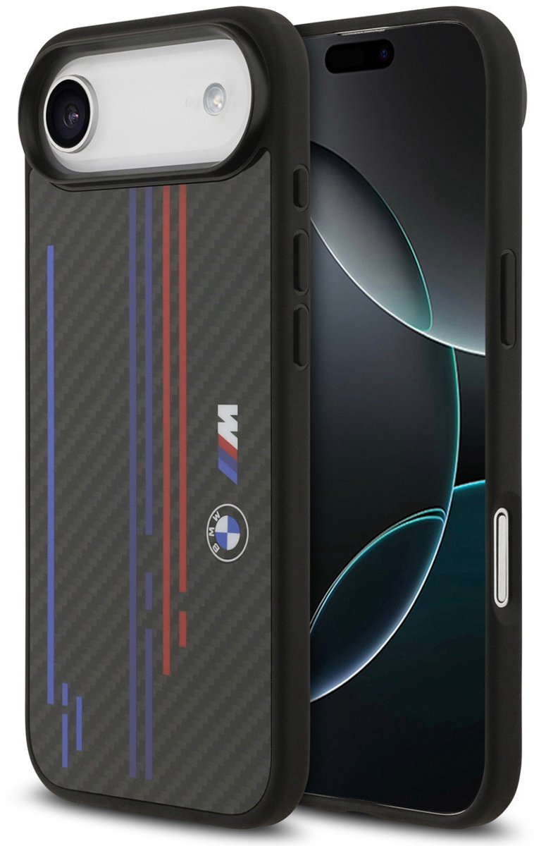 BMW Back Cover - iPhone 17 Air - Zwart - MagSafe Kevlar Design met M-strepen