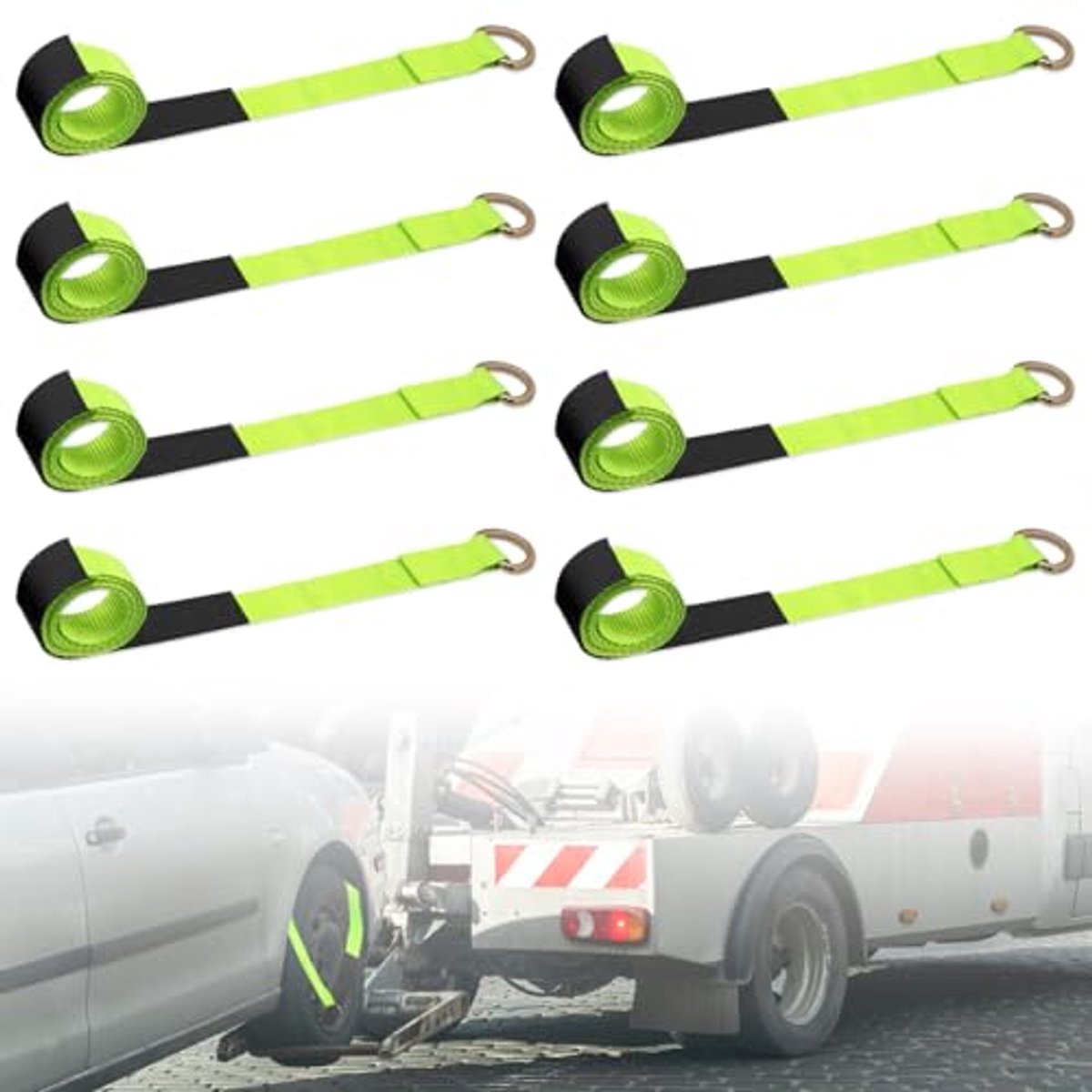Set van 8 trekriemen voor aanhangwagens met D-ring en 11,0 kg breeksterkte