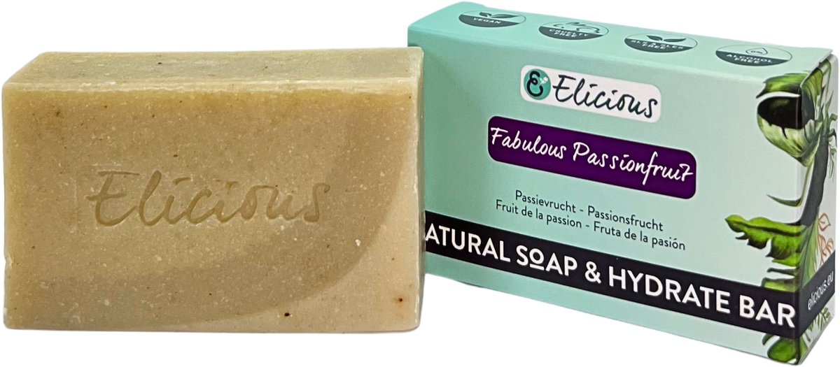 Elicious® - Natuurlijke Zeep - Passiefruit - Handgemaakte Zeep - Biologisch Afbreekbaar - Handzeep - Douchezeep - Halal - Plasticvrij - Alcoholvrij - Vegan - Dierproefvrij - 100gr