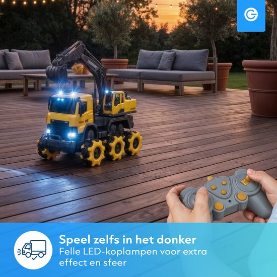 Silvergear Bestuurbare Graafmachine voor Binnen & Buiten - 10 km/u - 30 M Bereik - RC Offroad Auto - LED lampen - Speelgoed Autos Jongens en Meisjes - Cadeau voor Mannen - RC Car - 6, 7, 8, 9, 10, 11, 12, 13, 14, 15, 16 Jaar - Geel