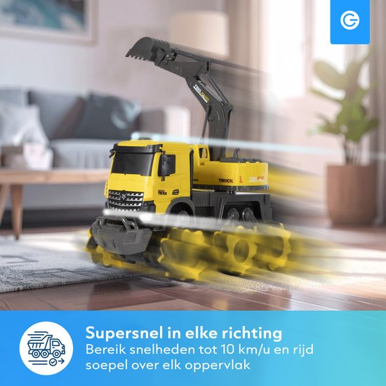 Silvergear Bestuurbare Graafmachine voor Binnen & Buiten - 10 km/u - 30 M Bereik - RC Offroad Auto - LED lampen - Speelgoed Autos Jongens en Meisjes - Cadeau voor Mannen - RC Car - 6, 7, 8, 9, 10, 11, 12, 13, 14, 15, 16 Jaar - Geel