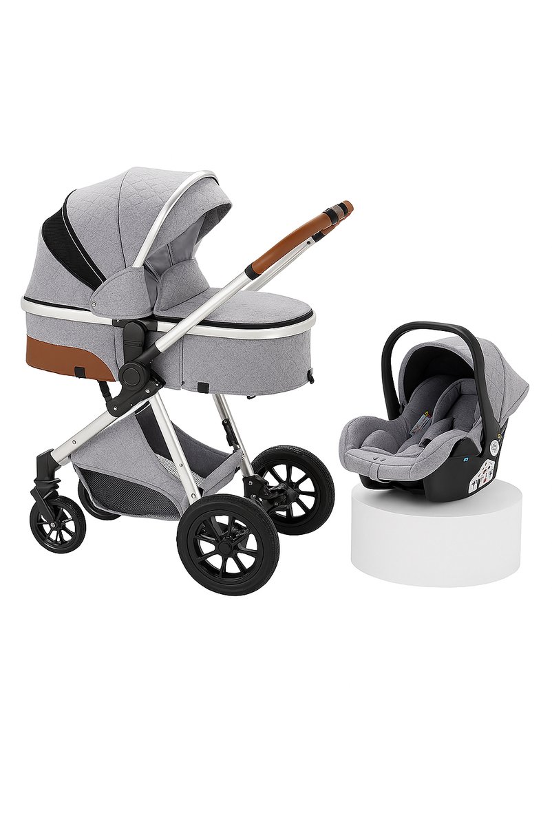 Kinderwagen | 3 in 1 kinderwagen | Luxe Baby Buggy 3 in 1 | Baby Wagen | Kinderwagen met autostoel en wieg | Hoge Kwaliteit | Grijs | Buggy | Kinderwagen 3 in 1 |