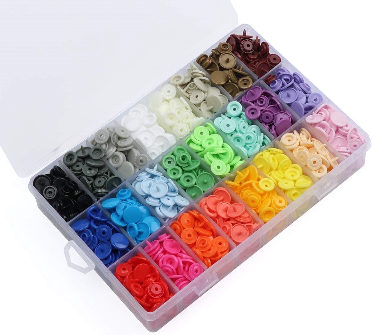 QTTVBTNA 360 stuks Drukknopen Set – 24 Kleuren - 12.5 mm– Kunststof Kamsnaps met Opbergdoos – Voor Kleding, Babyartikelen & DIY