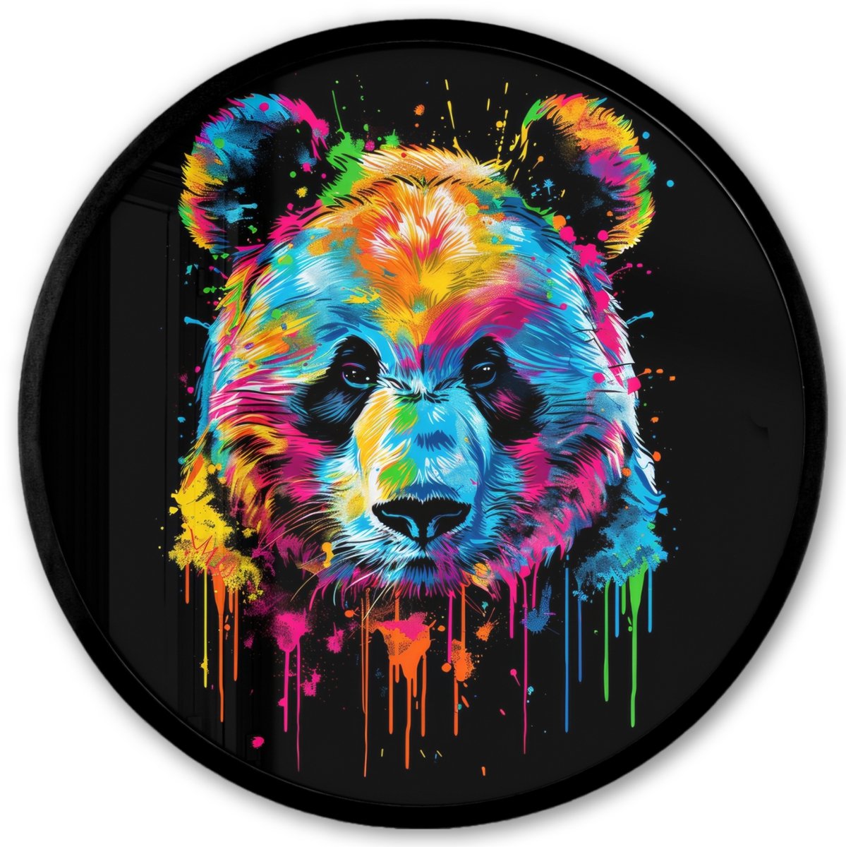 FrameYourWall Poster in lijst Rond - Fotolijst 40x40 cm - Posters - Panda - Dieren - Kleur - Verf - Zwart - Ronde posterlijst zwart - Decoratie - Wanddecoratie woonkamer - Muurdecoratie slaapkamer