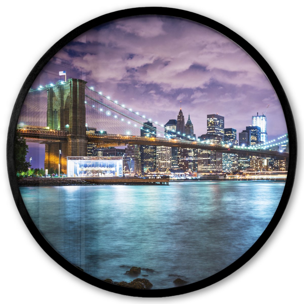 FrameYourWall Poster in lijst Rond - Fotolijst 40x40 cm - Posters - New York - Skyline - Stad - Kleuren - Ronde posterlijst zwart - Decoratie - Wanddecoratie woonkamer - Muurdecoratie slaapkamer New York - Skyline - Kleur