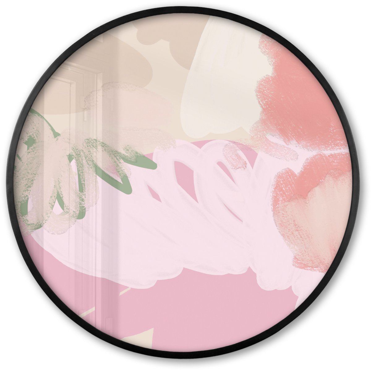 FrameYourWall Poster in lijst Rond - Fotolijst 60x60 cm - Posters - Roze - Kunst - Abstract - Modern - Ronde posterlijst zwart - Decoratie - Wanddecoratie woonkamer - Muurdecoratie slaapkamer