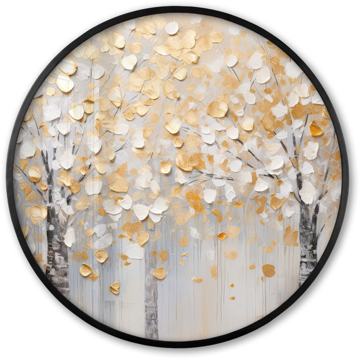 FrameYourWall Poster in lijst Rond - Fotolijst 80x80 cm - Posters - Bomen - Aquarel - Kunst - Natuur - Ronde posterlijst zwart - Decoratie - Wanddecoratie woonkamer - Muurdecoratie slaapkamer