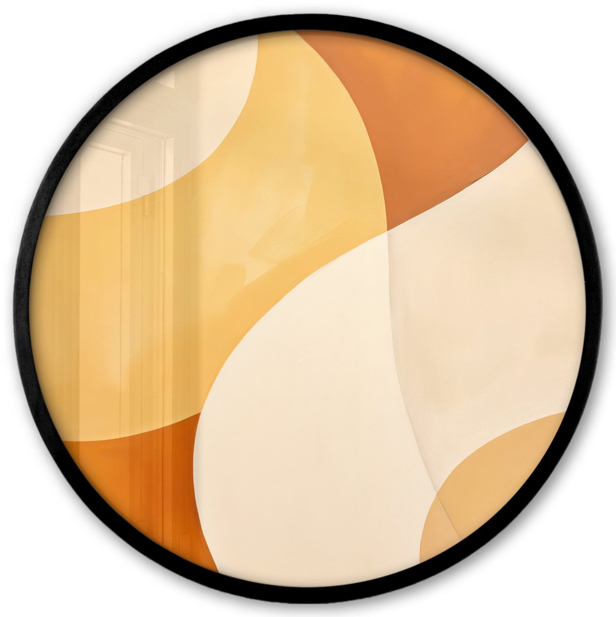 FrameYourWall Poster in lijst Rond - Fotolijst 40x40 cm - Posters - Abstract - Patroon - Modern - Beige - Oranje - Ronde posterlijst zwart - Decoratie - Wanddecoratie woonkamer - Muurdecoratie slaapkamer