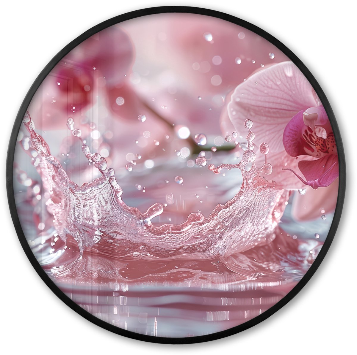 FrameYourWall Poster in lijst Rond - Fotolijst 60x60 cm - Posters - Abstract - Modern - Water - Orchidee - Ronde posterlijst zwart - Decoratie - Wanddecoratie woonkamer - Muurdecoratie slaapkamer