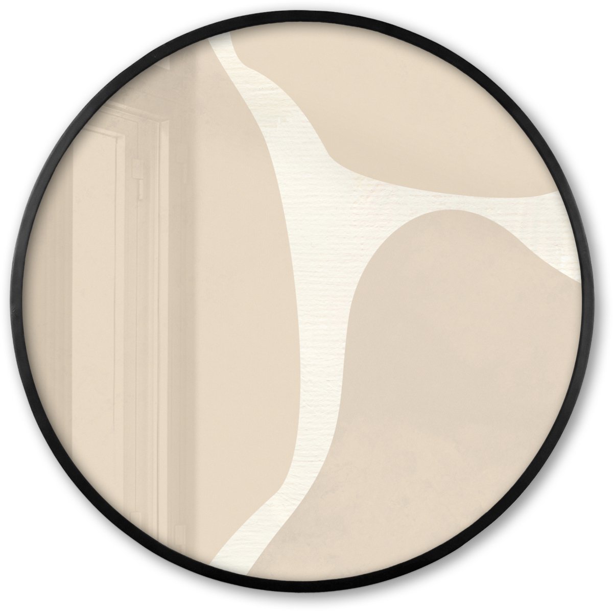 FrameYourWall Poster in lijst Rond - Fotolijst 60x60 cm - Posters - Abstract - Beige - Moderne kunst - Ronde posterlijst zwart - Decoratie - Wanddecoratie woonkamer - Muurdecoratie slaapkamer