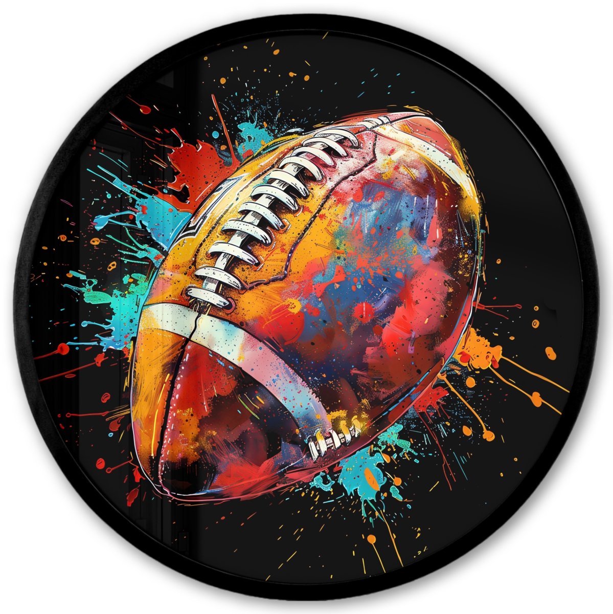 FrameYourWall Poster in lijst Rond - Fotolijst 40x40 cm - Posters - Graffiti - Sport - Rugby - American Football - Ronde posterlijst zwart - Decoratie - Wanddecoratie woonkamer - Muurdecoratie slaapkamer